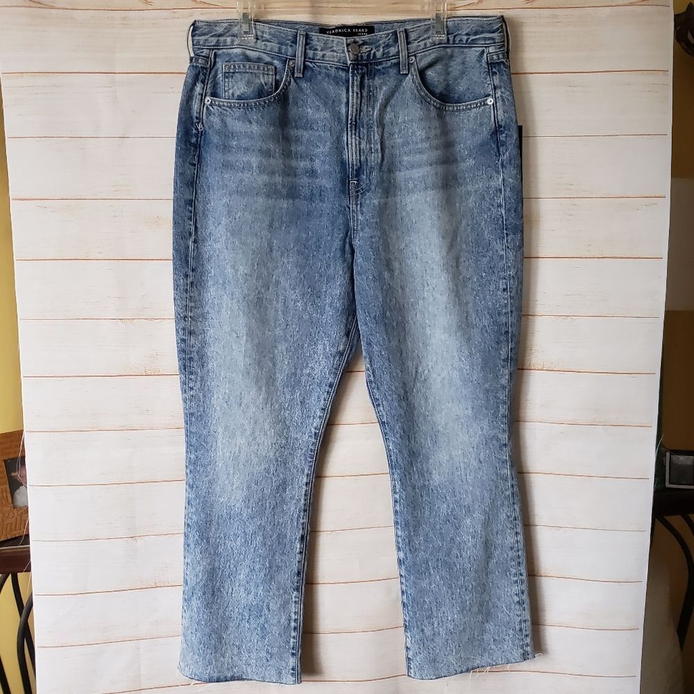 Veronica Beard High-Rise Carly Kick Flare Denim Jeans Size 32/14 Pebble Stone - Picture 4 of 12
